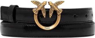 Pinko Love Berry Dunne Leren Riem - Dames - Riemen - Zwart - XL - Leer - Accessoires