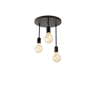 QAZQA Qazqa Moderno L&aacute;mpara De Techo Inteligente Negra Con 3 Wifi G95 - Facil Acero Redonda Adecuado Para Led Max. 3 X 4.9 Watt