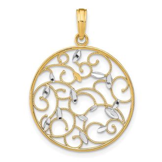 Diamond2Deal 14k Yellow Gold and White Rhodium Floral Medallion Pendant Charm Pendant