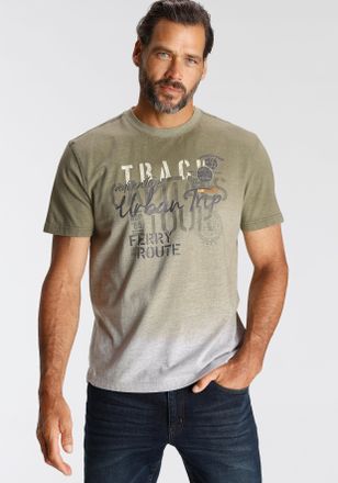 Man's World T-Shirt MANS WORLD, Herren, Gr. S (44/46), gr&uuml;n (hellgrau melange, oliv), Single Jersey, Obermaterial: 95% Baumwolle, 5% Viskose, bedruckt, meliert, r