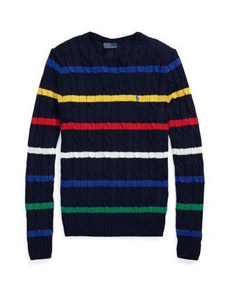 Ralph Lauren STRIPED CABLE-KNIT COTTON SWEATER