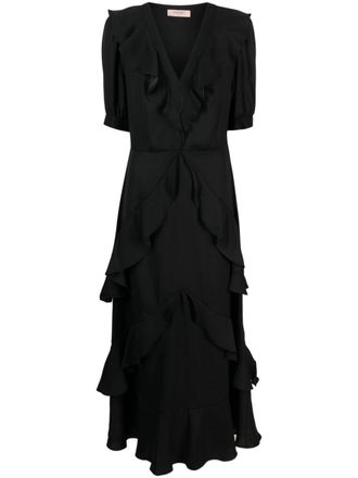Twin-Set ruffled short-sleeve maxi dress - Black