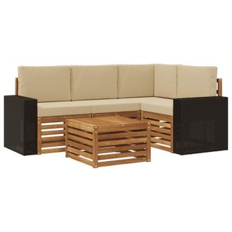 vidaXL Conjunto De Sof&aacute;s De Exterior 5 Pcs Natural Y Beige Vidaxl