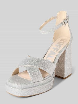 Buffalo Sandalette aus Leder mit Blockabsatz Modell MAY in Silber, Gr&ouml;&szlig;e 38