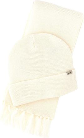 Sun 68 Micro-ribbed muts en sjaalset - Heren - Accessoires - Wit - Maat: ONE Size Wol