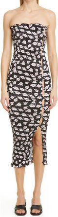 Amy Crookes Floral Print Shirred Tube Dress in Black/White Micro Floral at Nordstrom Rack, Size Medium/large