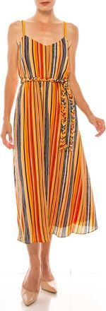Donna Morgan Spaghetti Strap Striped Midi Dress In Soft White Orange