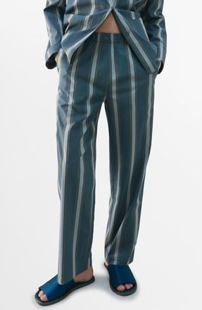 Mango Stripe Cotton Pajama Pants in Turquoise at Nordstrom, Size Large