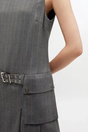 Ganni Grey Stripe Belted Mini Dress