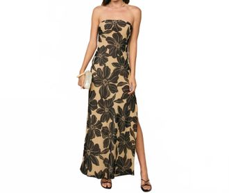 Dress Forum Linen Strapless Tie Back Maxi Dress In Golden Palm
