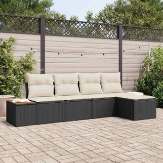 vidaXL Vidaxl - Conjunto De Sof&aacute; De Jard&iacute;n Con Coj&iacute;n 5 Pcs Negro Polirat&aacute;n