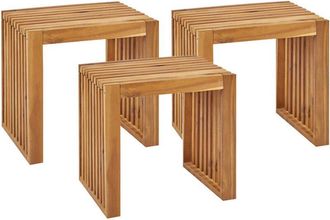 Beliani Beliani - Set of 3 Modern Rustic Outdoor Garden Light Acacia Wood Stools Chairs Bellano