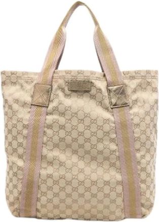 Gucci Pre-owned Tote Bags, female, Beige, Size: ONE SIZE Pre-owned Canvas Tote