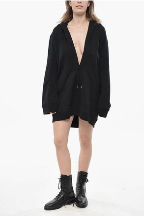 Courr&egrave;ges Cotton Jersey Hoodie Dress With Deep Neckline size M