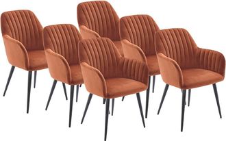 Vente-Unique Lote de 6 sillas con reposabrazos de terciopelo y metal negro - Terracota - ELEANA