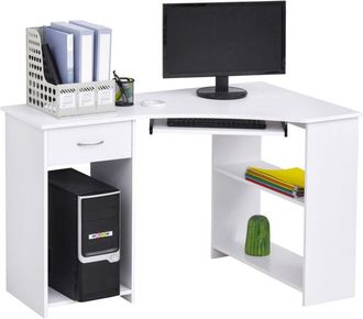 HOMCOM Homcom - L-Shaped Corner Computer Desk w/ 2 Shelves Worktop Keyboard Tray White