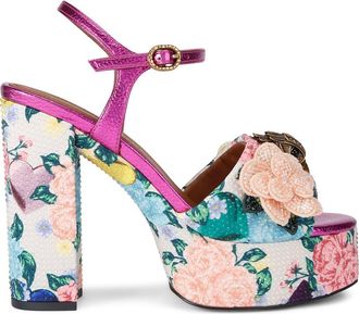 Kurt Geiger Kensington Ankle Strap Platform Sandal in White Floral Multi at Nordstrom, Size 6.5Us