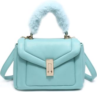 Generic Womens Quilted Grab Bag with Faux Fur Handle, Small Crossbody & Top Handle Handbag with Push Lock Flap, Compact Shoulder Purse (Green)