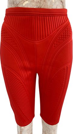 MUGLER geribbelde compressiefietsbroek in rood polyester