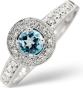 The Diamond Store 0.35CT Blue Topaz And Diamond 9K White Gold Ring