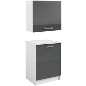 Vente-Unique Mobili da cucina - 1 mobile basso & 1 mobile alto - 2 ante - Grigio lucido e bianco - TRATTORIA