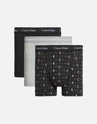 Calvin Klein Mens 3-Pack Boxer Trunks, Black / Grey Heather / Subdued Logo - Size: 35/34/32