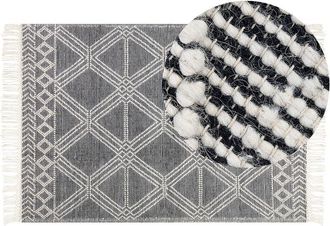 Beliani Beliani - Living Room Area Rug Wool Decorative Tassels 160 x 230 cm Grey and Off-White Toprakkale
