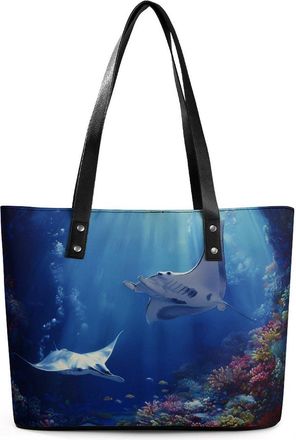 Generic Sea Stingray Print Tote Bags for Women Cute Shoulder Purses Handbags