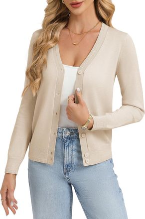 Grace Karin Womens Lightweight Cardigan Summer Classic V Neck Button Down Knit Shrugs Jumper S Apricot