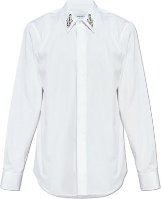 Alexander McQueen Crystal Mirror Embroidery Shirt - Heren - Zakelijke Overhemden - Wit - XL - Katoen - Overhemden