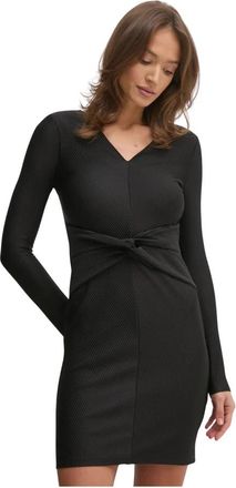 DKNY Ribbed V-neck Twist Front Mini Jurk - Dames - Korte kleedjes - Zwart - 4XS - Polyester - Kleedjes