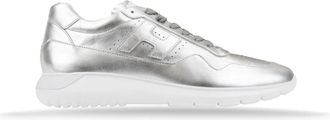 Hogan Gelamineerde leren vetersneakers - Heren - Sneakers - Grijs - 45 EU - Leer - Schoenen