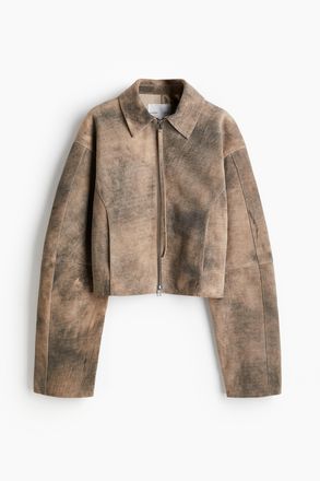 H&M Jacke aus Veloursleder im Washed-Look - Beige