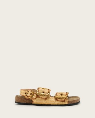 AllSaints Suede Staffa Raffia Buckle Sandals, Size: UK 4/ US 7/ EU 37