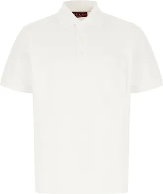 Gucci Polo Shirts, male, White, Size: XL Cotton Piquet Polo Shirt with Embroidery