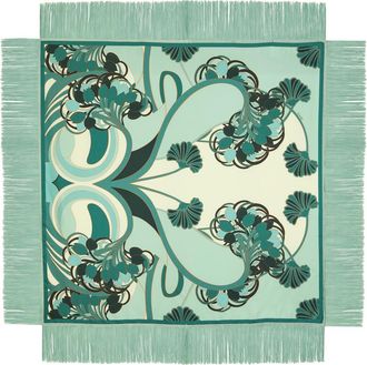 La DoubleJ LA Double J Reversible Printed Fringed Silk Scarf - Blue - One Size