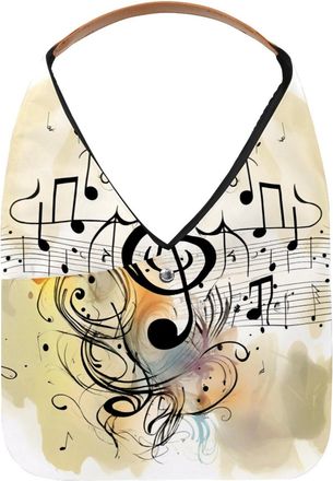 Generic Music Note Staff Print Reusable Lightweight Grocery Bags - Foldable Into Compact Pouch, Washable & Sturdy, Multipurpose for Shopping and Travel