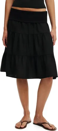 Cotton On Womens Haven Fold Over Midi Skirt in Black at Nordstrom, Size 6
