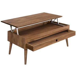 HOGAR 24 Mesa de centro elevable con caj&oacute;n deslizante vintage madera maciza