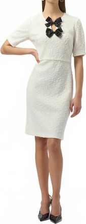 Joseph Ribkoff Bow Accent Short Sleeves Shift Dress In Winter White