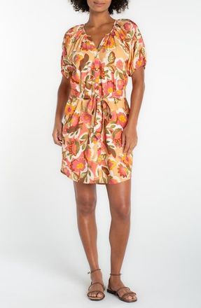 Liverpool Floral Shirred Shirtdress in Tan Floral Mlt at Nordstrom, Size X-Small