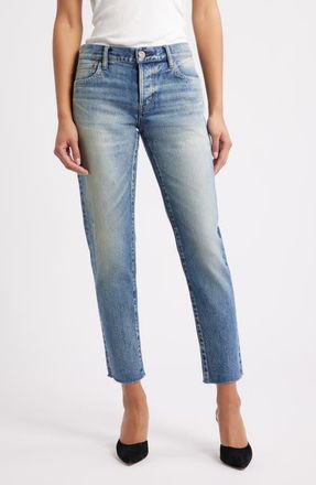 Moussy Vintage Medfield Tapered Raw Hem Ankle Jeans in Light Blue at Nordstrom, Size 26
