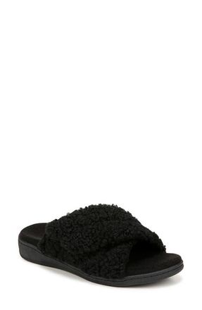 Vionic Relax II Plush Slide Sandal in Black Shearling at Nordstrom, Size 10
