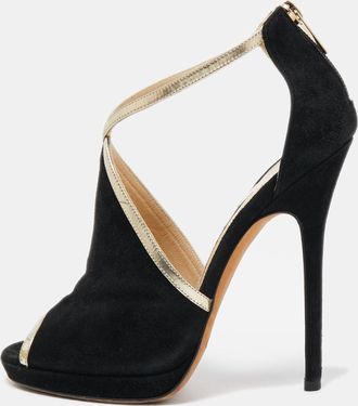 Jimmy Choo London Black Suede And Leather Fey Ankle Strap Sandals