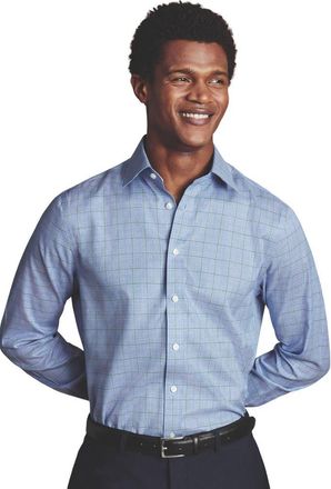 CHARLES TYRWHITT Prince Of Wales Check Non-Iron Twill Slim Fit Shirt Single Cuff in Indigo Blue at Nordstrom, Size 15L