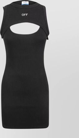 Off-white cotton ribbed sleeveless cutout mini dress