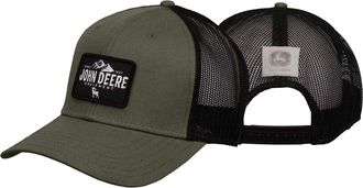 John Deere Mens Twill & Mesh Adjustable Suede Logo Hat (Olive/Black)