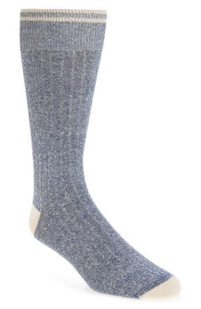 Nordstrom Ribbed Linen Blend Dress Socks in Navy at Nordstrom