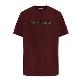Moncler T-Shirts, male, Red, Size: 2XL Logo Print Cotton T-Shirt
