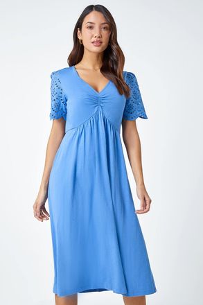Roman Cotton Broderie Sleeve Midi Dress